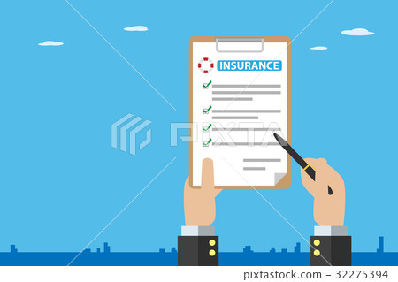 business hand holding pen with insurance policy business hand holding pen with insurance policy 32275394
