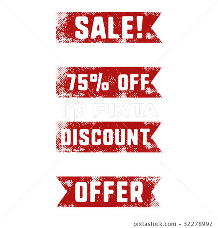 Set of sale red ribbons in retro letterpress style Set of sale red ribbons in retro letterpress style 32278992