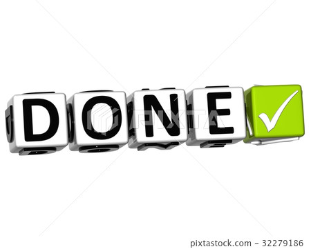 3D Done Button Click Here Block Text - Stock Illustration [32279186 ...