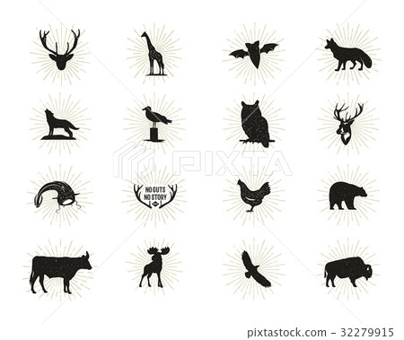 Set of wild animal figures and shapes with 32279915