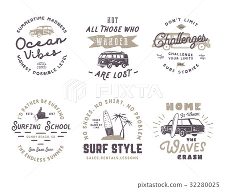 Set of Vintage Surfing Graphics and Emblems for Set of Vintage Surfing Graphics and Emblems for 32280025