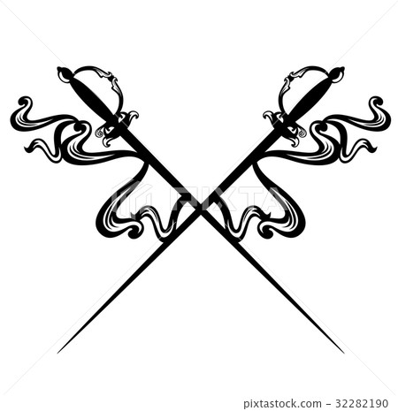 crossed epee swords black and white vector 32282190