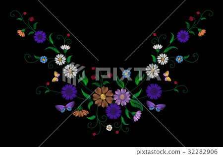 Embroidery colorful floral pattern with dog rose Embroidery colorful floral pattern with dog rose 32282906