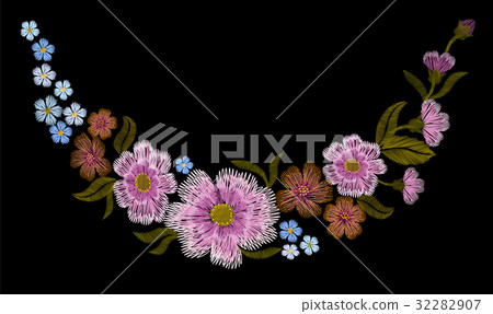 Embroidery colorful floral pattern with dog rose Embroidery colorful floral pattern with dog rose 32282907