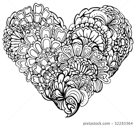 Abstract black paisley ornament in heart shape Abstract black paisley ornament in heart shape 32283364