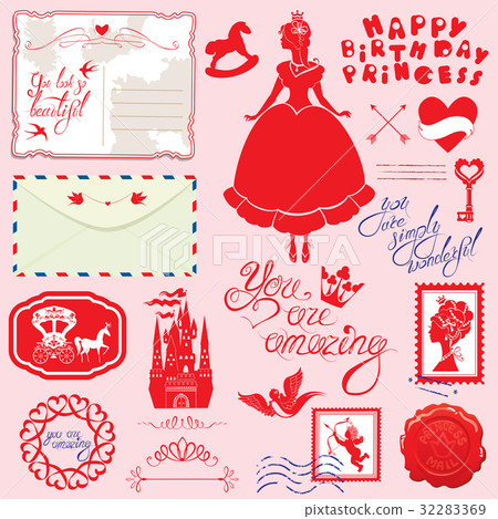 Set of vintage postcards, post stamps, envelope,  32283369