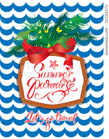 Seasonal holiday Card with rope frame and palm tre Seasonal holiday Card with rope frame and palm tre 32283372