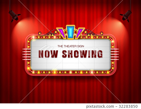 Theater sign retro on curtain with spotlight 32283850