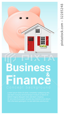 Finance background with small house and piggy bank 32285248