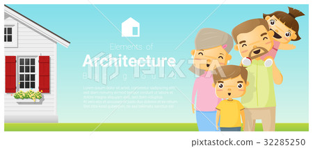 Happy family standing outside their house - Stock Illustration ...