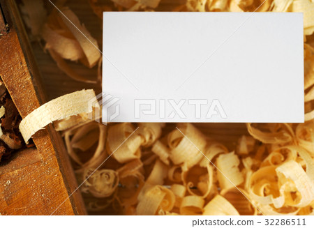Blank business card on wooden table for carpenter 32286511