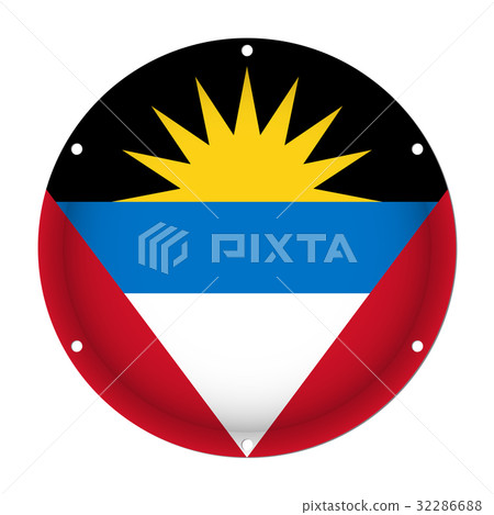 round metal flag of Antigua and Barbuda with holes round metal flag of Antigua and Barbuda with holes 32286688