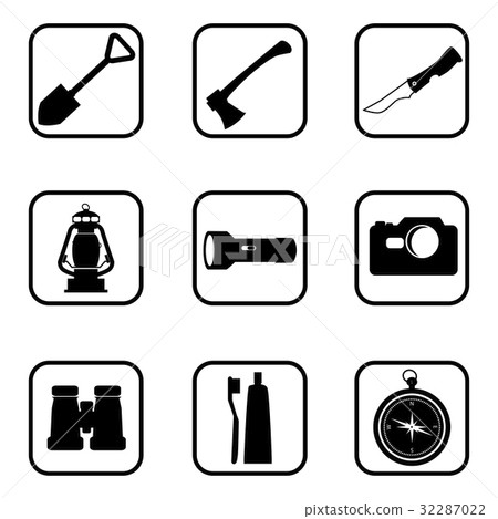 Hiking and camping icons on white background. 32287022