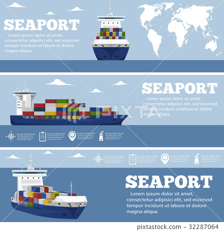 Commercial sea shipping flyer template set 32287064