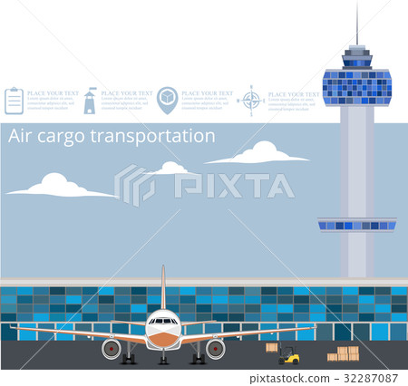 Aviation poster set with airplane in airport - Stock Illustration ...