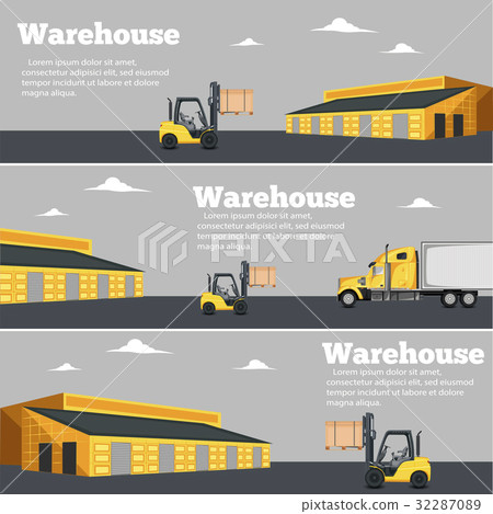 Warehouse flyer set with forklift truck Warehouse flyer set with forklift truck 32287089