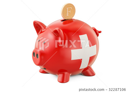 Investments in Switzerland. Piggy bank with flag 32287106