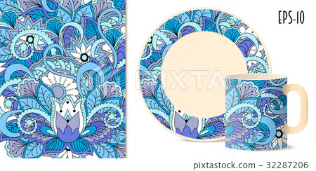 colorful zen floral pattern with mandalas  32287206