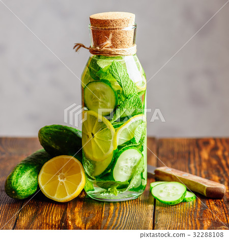 Drink with Lemon, Cucumber and Mint. 32288108