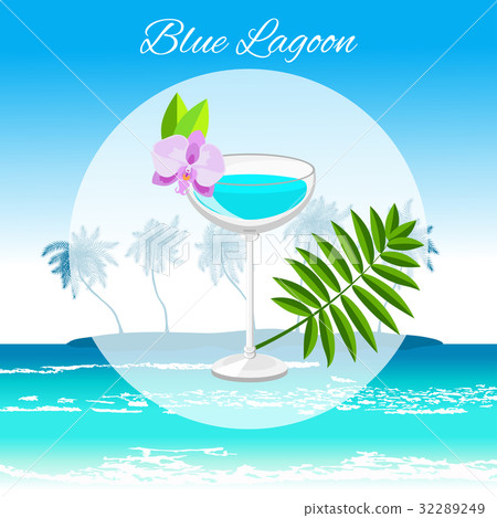 Blue Lagoon cocktail on the seaside background Blue Lagoon cocktail on the seaside background 32289249