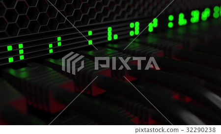 Server cables and blinking lamps. Cloud technology 32290238