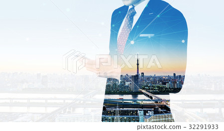 Asia Business man with double exposure effect 32291933