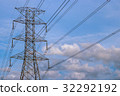 Close up view of high voltage tower with cables 32292192