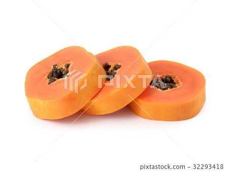 sliced papaya isolated on a white background 32293418