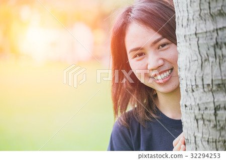 asian healthy cute teen smile in the park  32294253
