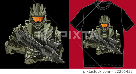 Futuristic spaceman with weapon Futuristic spaceman with weapon 32295432