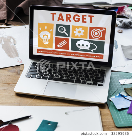 Laptop on the table with creative icons on screen Laptop on the table with creative icons on screen 32295986