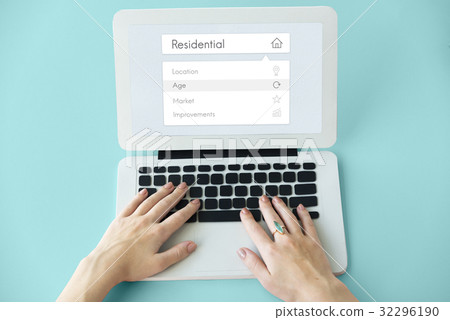 Real estate residential investment graphic on laptop Real estate residential investment graphic on laptop 32296190
