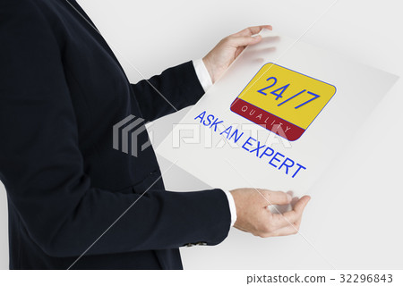 Business person holding 24/7 service banner Business person holding 24/7 service banner 32296843