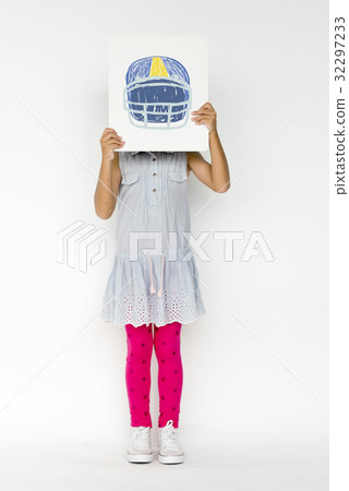 Children with a drawing of American football helmet 32297233