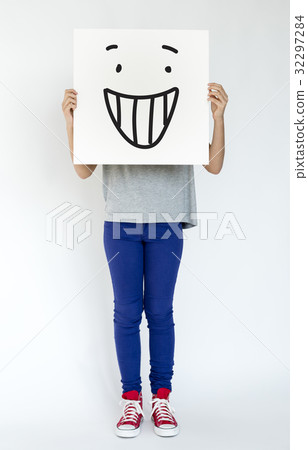 Illustration of smiley face on banner 32297284