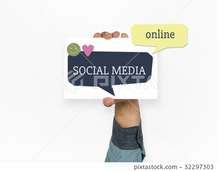 Hand holding network graphic overlay banner box Hand holding network graphic overlay banner box 32297303