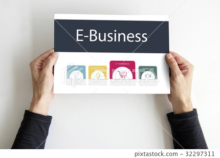 Hands holding banner network graphic overlay Hands holding banner network graphic overlay 32297311