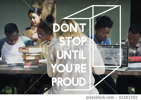 Don't Stop Until You Are Proud Word on Woman Studying Background Don't Stop Until You Are Proud Word on Woman Studying Background 32301592