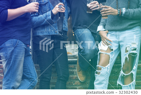 Group of friends drinking beer hangout together Group of friends drinking beer hangout together 32302430