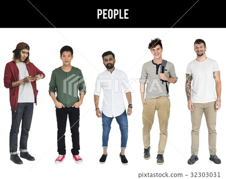 Group of cheerful men standing in a row Group of cheerful men standing in a row 32303031