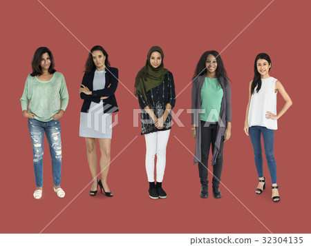 Diversity Women Set Gesture Standing Together Studio Isolated Diversity Women Set Gesture Standing Together Studio Isolated 32304135