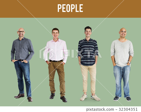 Diversity Adult Men Set Gesture Standing Together Studio Isolated 32304351