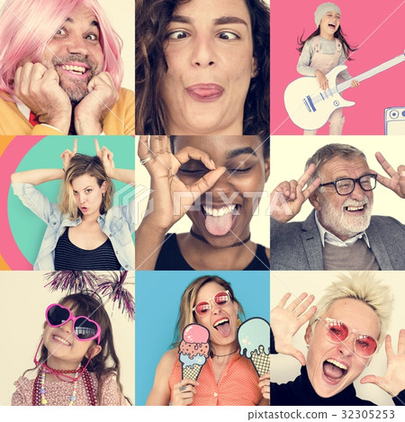 Collection of funny face people collage Collection of funny face people collage 32305253