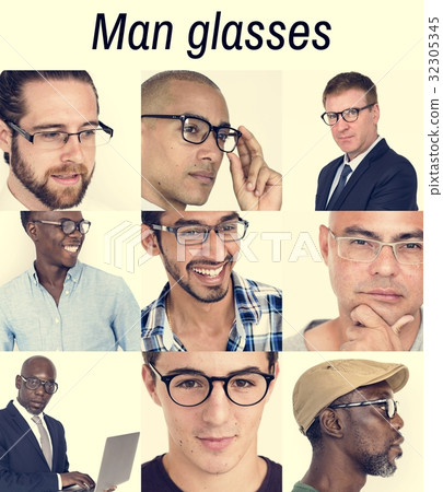 People Set of Diversity Men Wearing Eyeglasses Studio Collage People Set of Diversity Men Wearing Eyeglasses Studio Collage 32305345