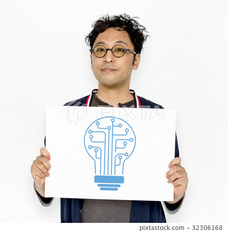 Man holding billboard network graphic overlay 32306168
