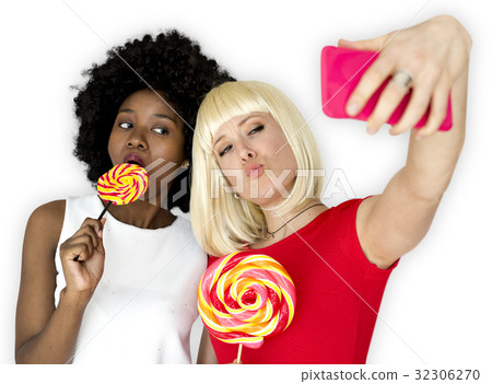 Friends Lollipop Candy Taking Selfie Friends Lollipop Candy Taking Selfie 32306270