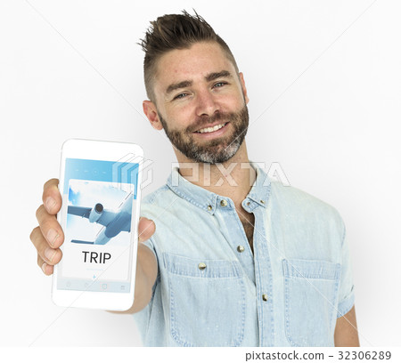 Illustration of air ticket booking for travel destination on mobile phone Illustration of air ticket booking for travel destination on mobile phone 32306289
