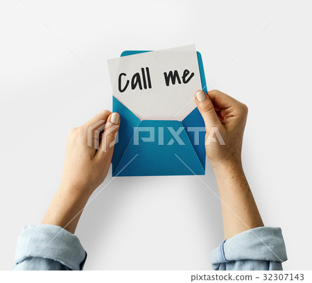 Hands holding network graphic overlay letter 32307143