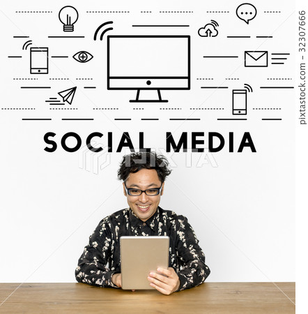 Man hold digital device and social technology concept Man hold digital device and social technology concept 32307666