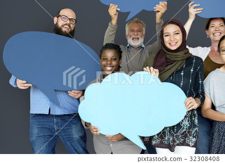 Group of Diverse People Holding Blank Speech Bubbles 32308408
